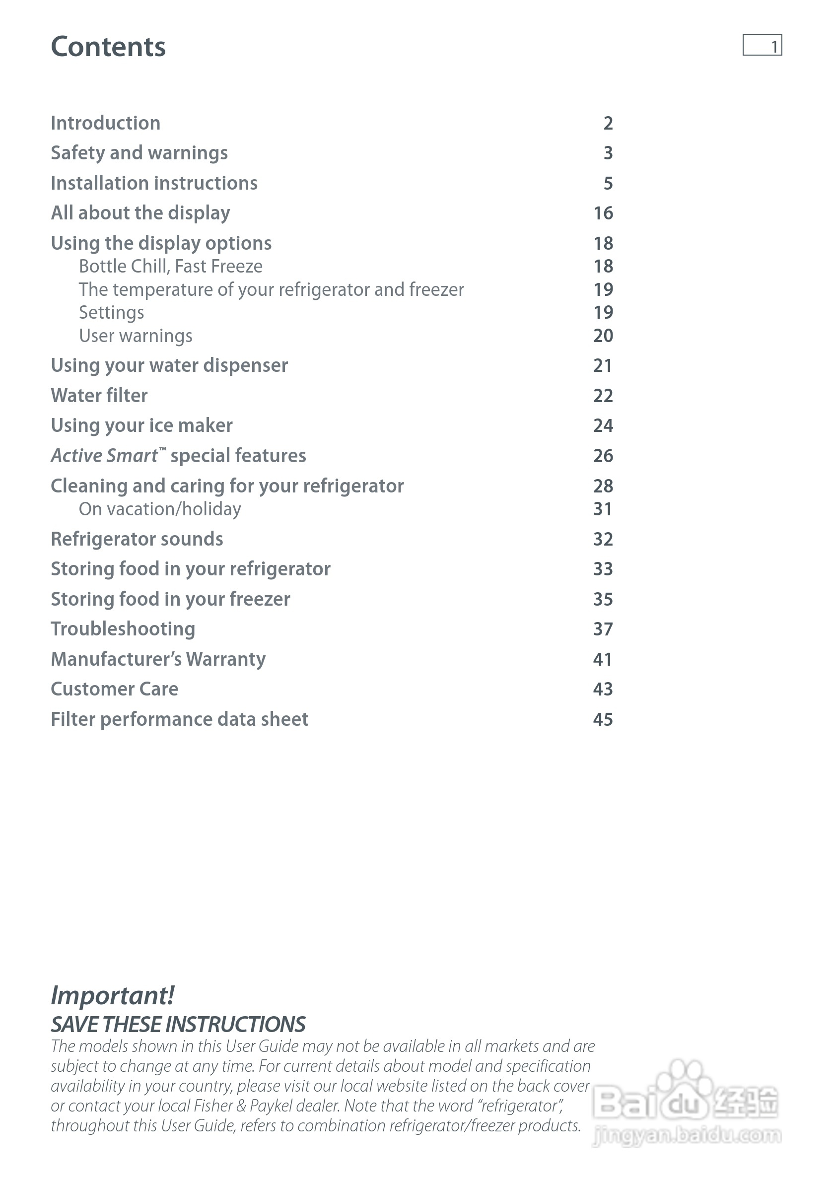 斐雪派克E442BRXFDU2冰箱说明书:[1]