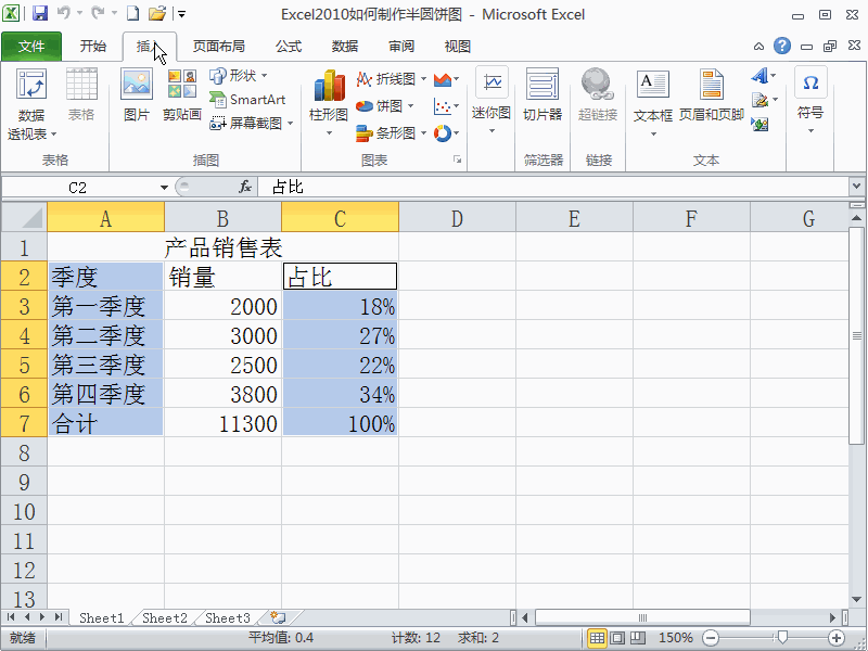 Excel2010如何制作半圆饼图