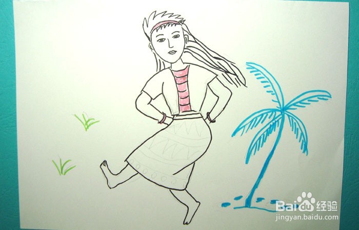 彩色简笔画花园跳舞的艺术家