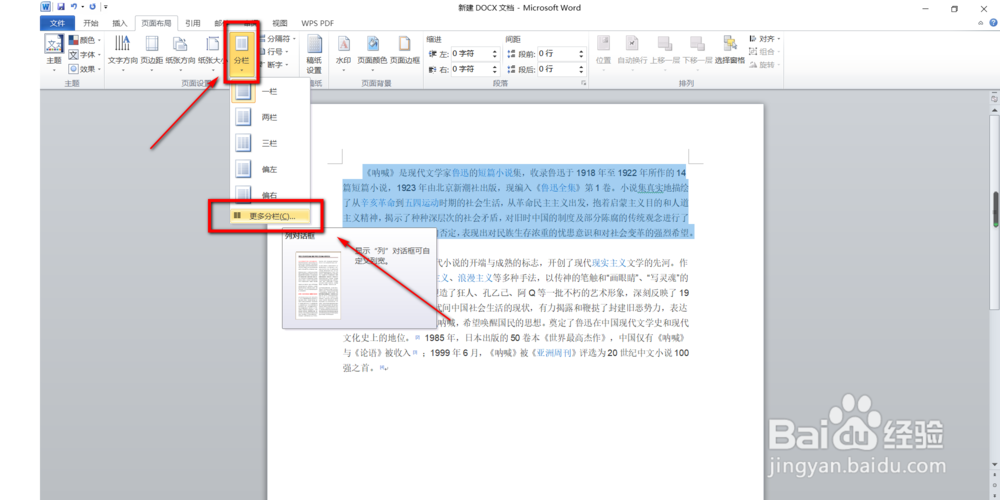 Office2010的Word怎样进行段落的分栏