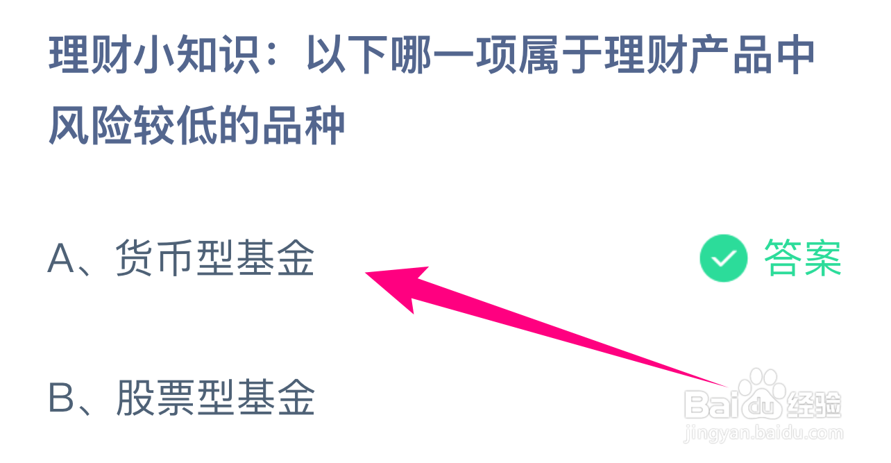蚂蚁庄园答案哪一项理财产品中风险较低的品种