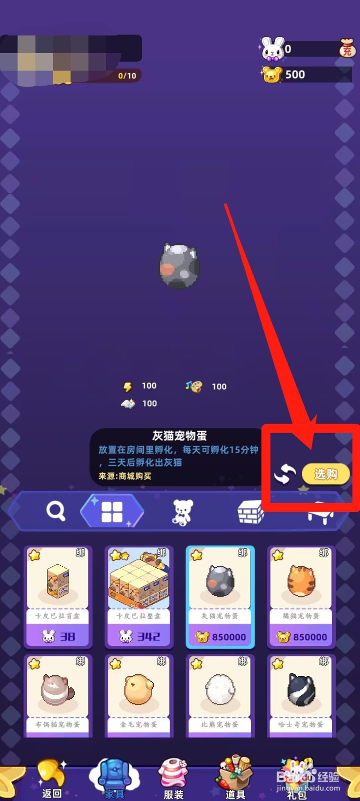 时光镇app的灰猫宠物蛋怎样进行选购