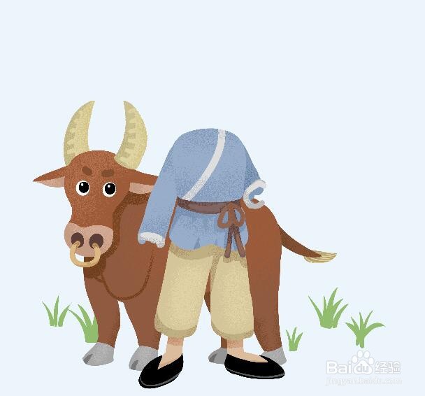 牛郎牵着牛的简笔画