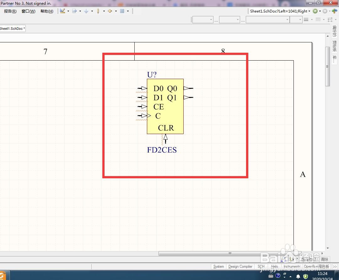 如何在AD中放置2位异步使能独立D型触发器？