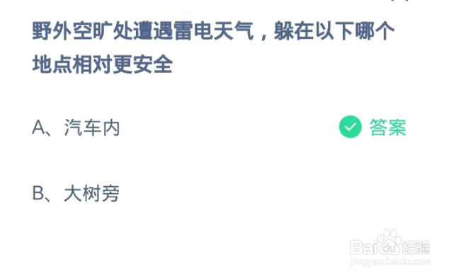 蚂蚁庄园2024.11.4：野外空旷处遭遇雷电天气