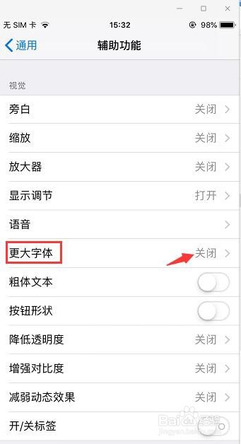 怎样打开苹果六的更大字体功能？