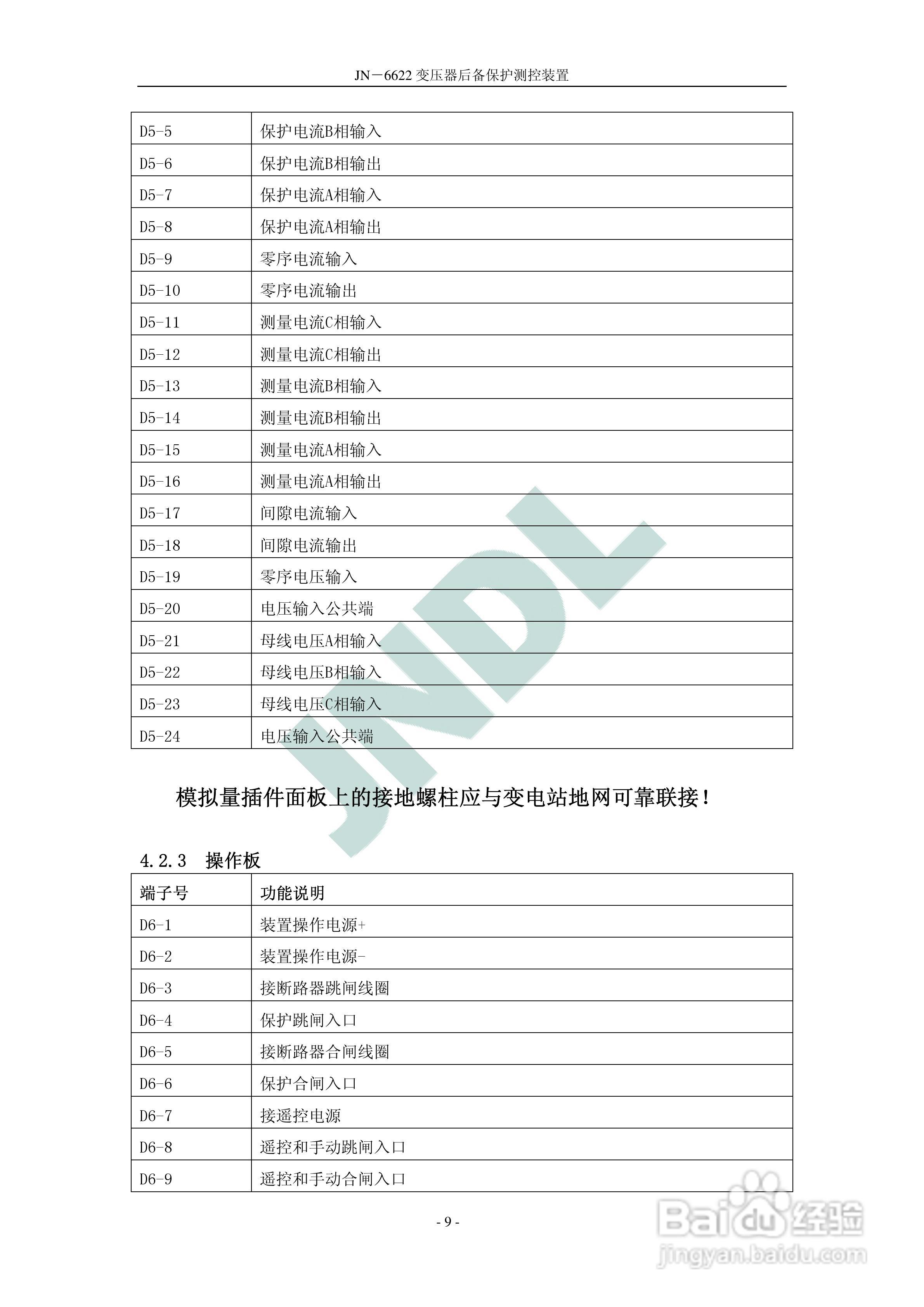 冀能电力JN-6622微机变压器后备保护测控装置使用说明:[2]