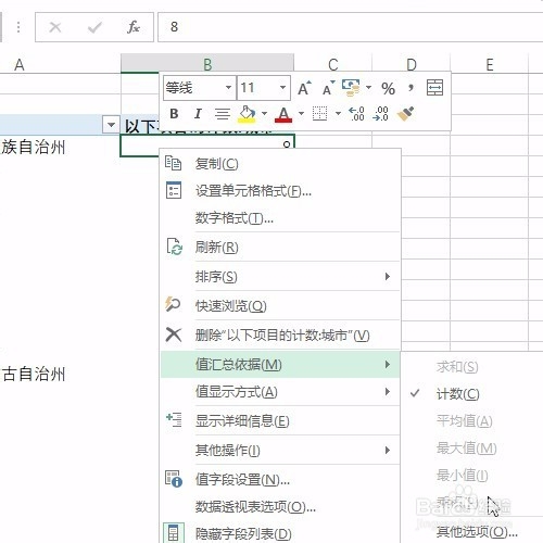 Excel统计非重复值个数：数据透视表