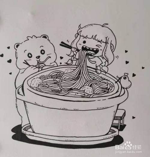 怎样画唯美插画——爱吃面的女孩