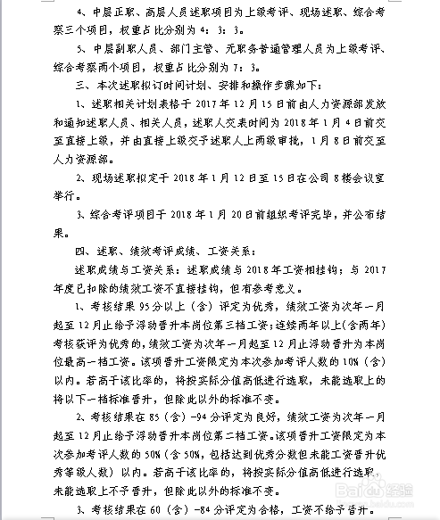 2018年度管理人员述职方案——样版