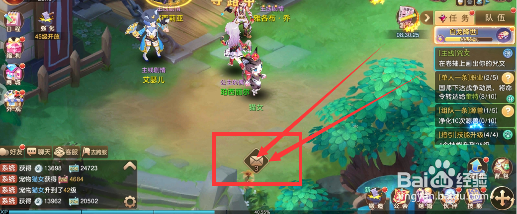 驯龙物语角色等级达到40级的奖励在哪儿领取？