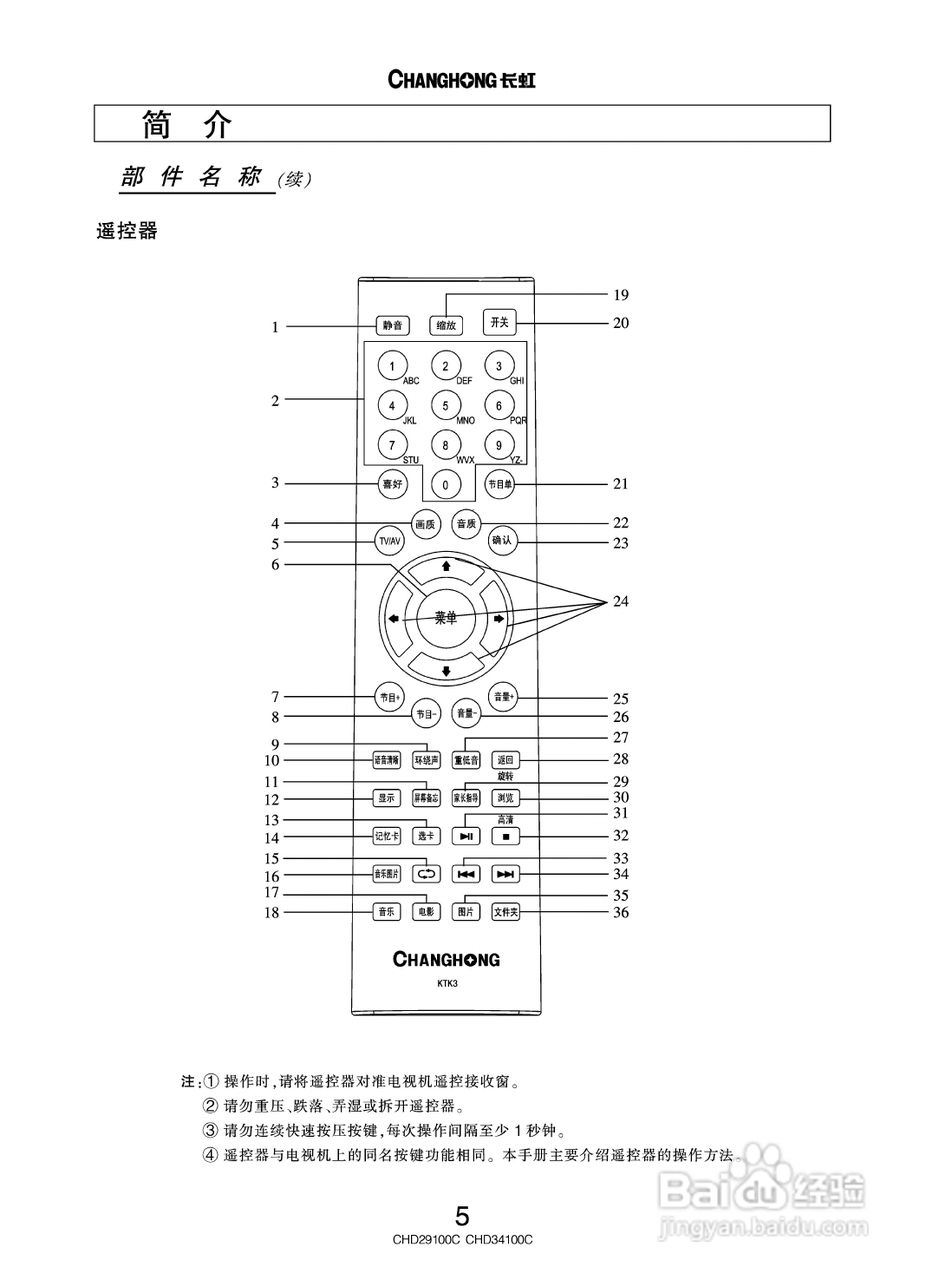 长虹彩色电视CHD34100C型说明书:[1]