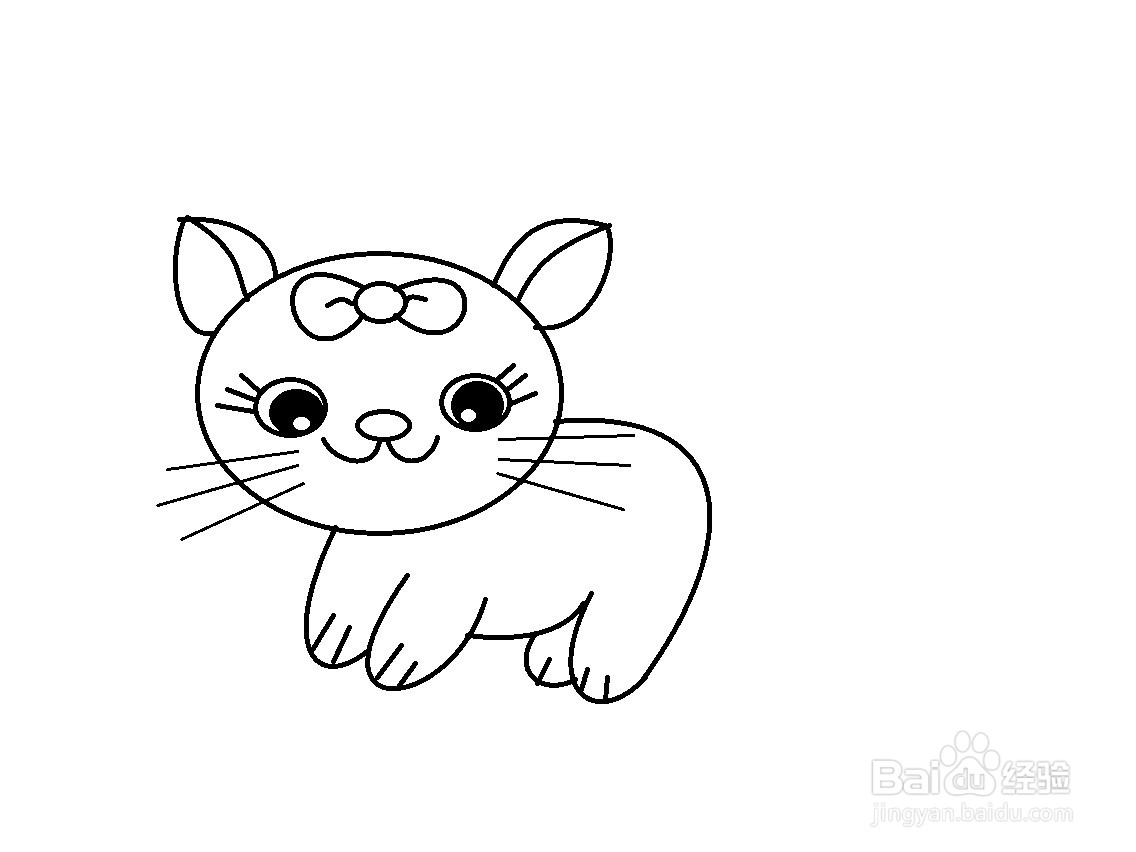 怎样画戴蝴蝶结的小猫