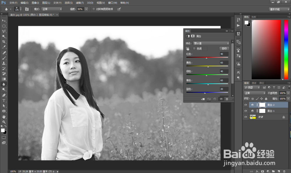 如何使用PS把彩色图片调成黑白照