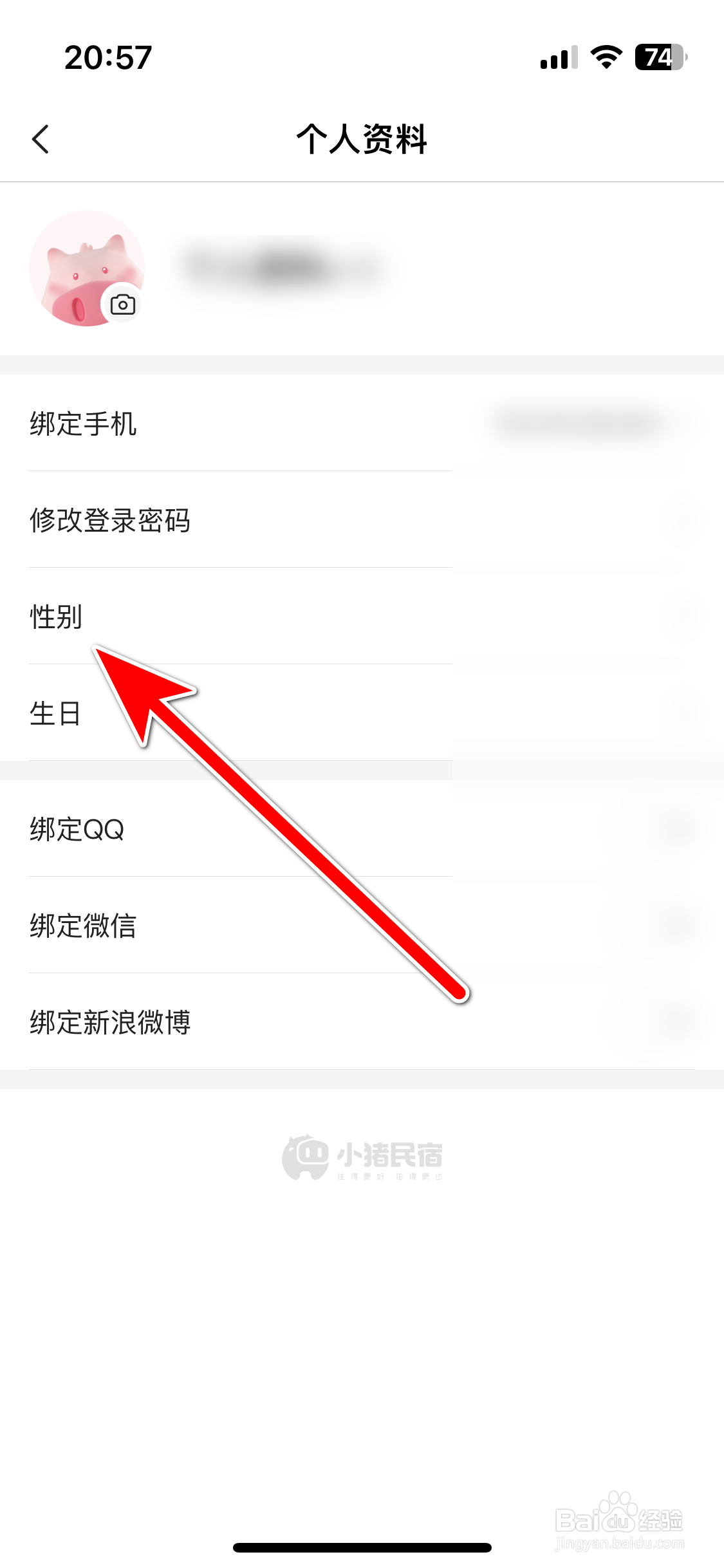 小猪民宿如何设置个人性别