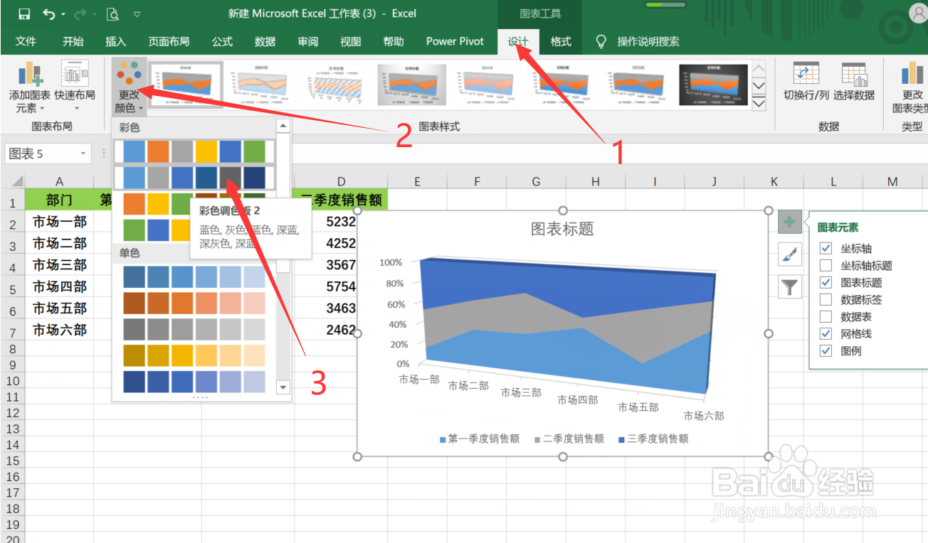 Excel中怎么制作三维百分比堆积面积图