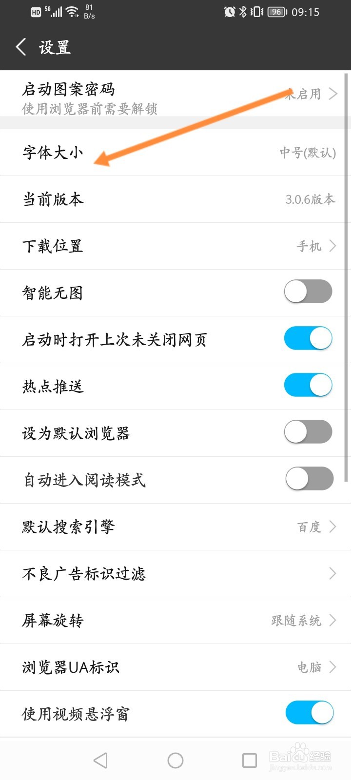 私密浏览器怎么更换字体大小