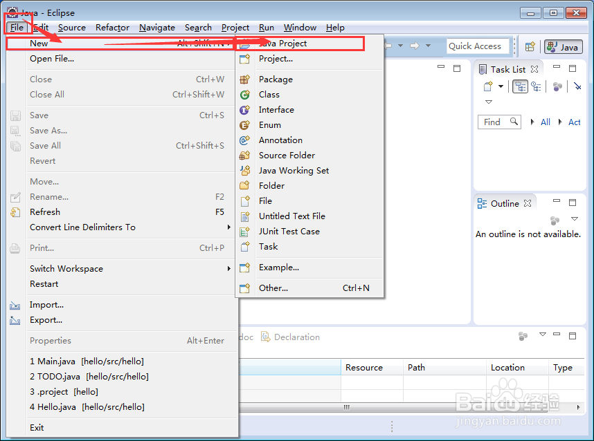 eclipse如何建立一个java工程文件