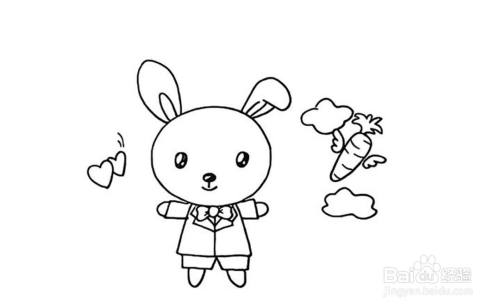 如何画吃胡萝卜兔子的卡通简笔画教程