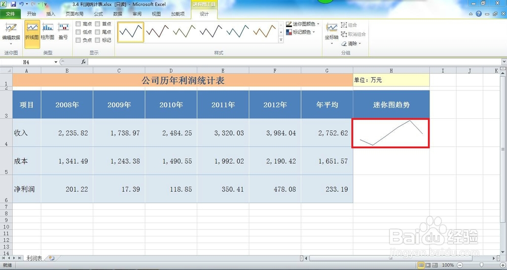 Excel2010创建迷你图