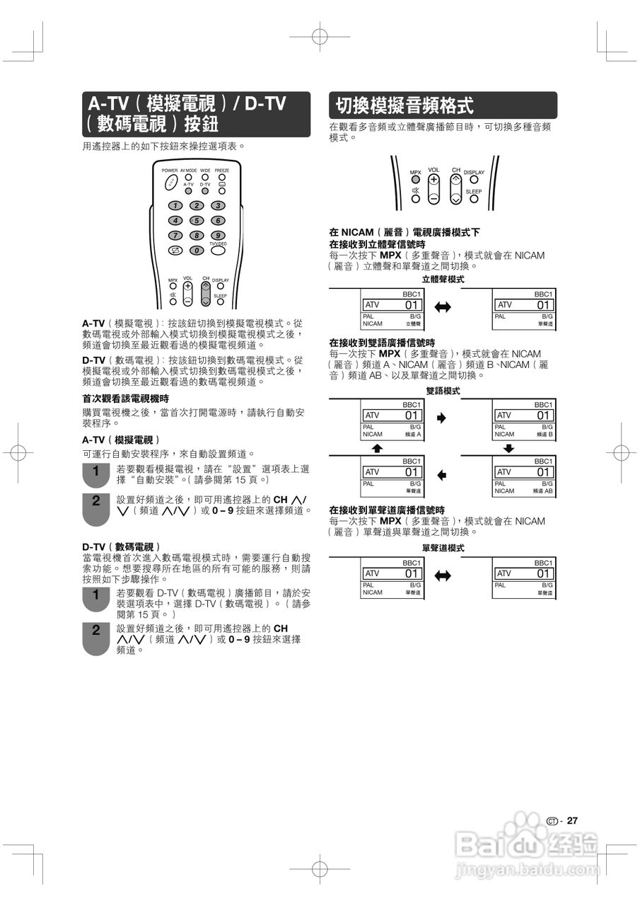 声宝LC-52GE220H型液晶电视机说明书:[3]
