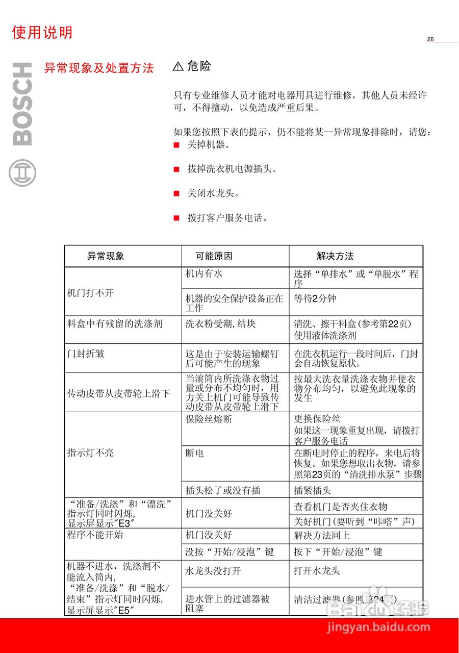 博世XQG45-16260全自动滚筒式洗衣机使用及安装说明书:[3]