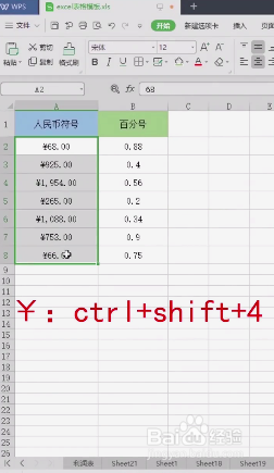 Excel如何添加人民币符号和百分号