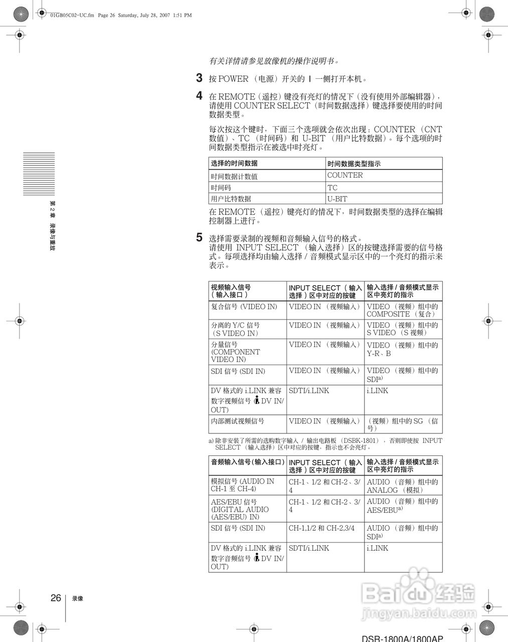 DSR-1800AP Master 系列录像机用户手册:[3]
