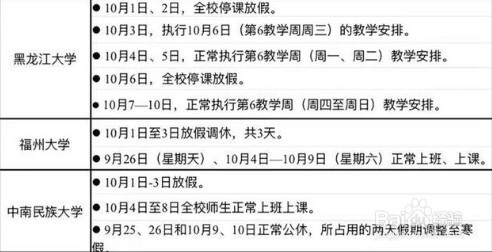 2021国庆大学放假安排