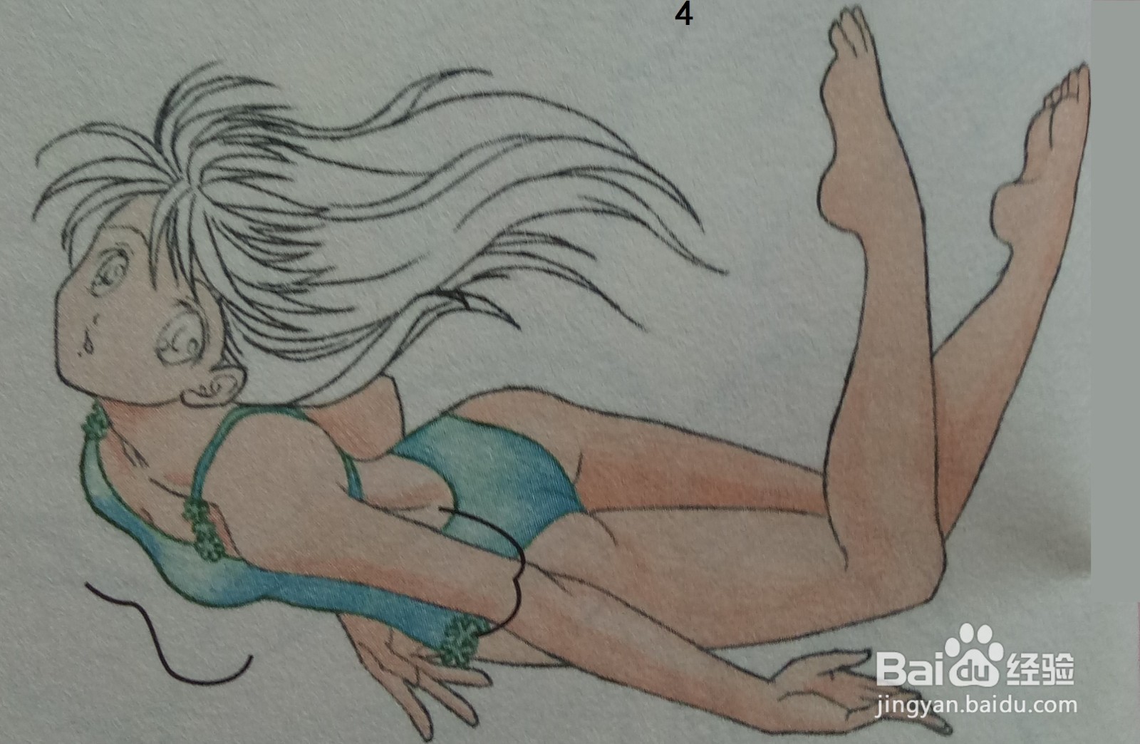 色铅笔绘制美少女的皮肤和泳衣