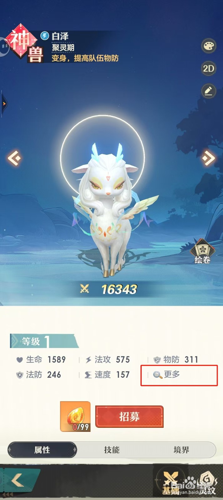 桃花师如何查看白泽的【更多】？