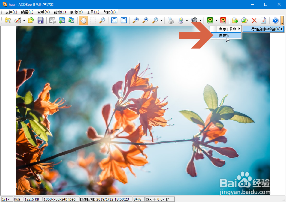 怎么让ACDSee8工具栏中的图标变成小图标