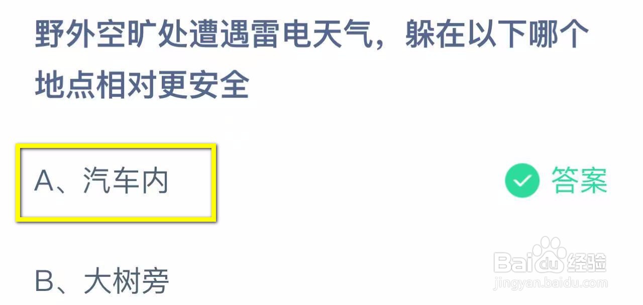 蚂蚁庄园2024.11.4野外空旷处遭遇雷电天气躲哪