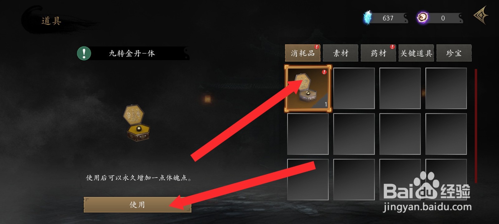 捕盗行纪如何使用九转金丹增加1点体能