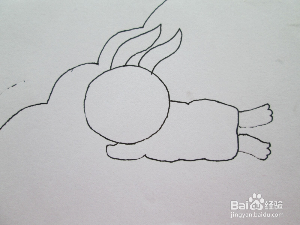 黑白线描画《被大风吹起来的小兔子》作画步骤