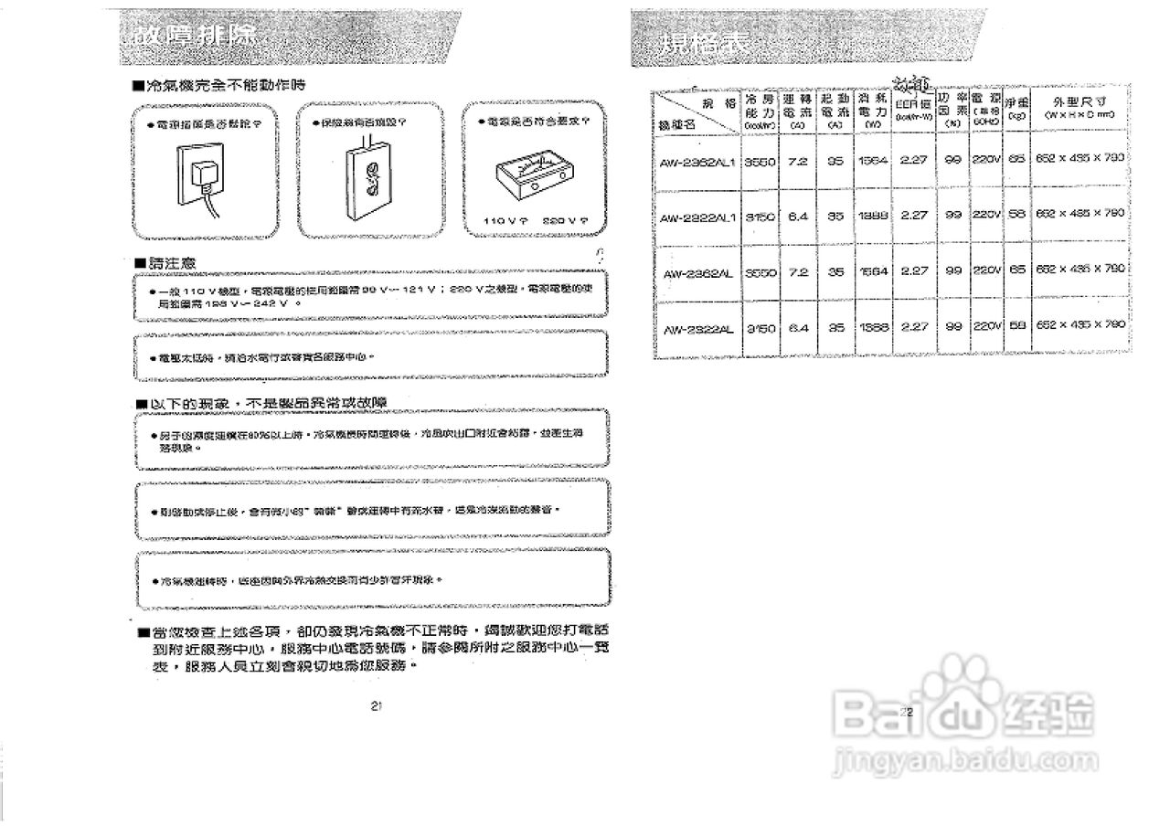声宝AW-2322AL1型窗型冷气机说明书