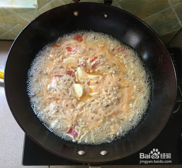 日本豆腐烩金针菇的做法