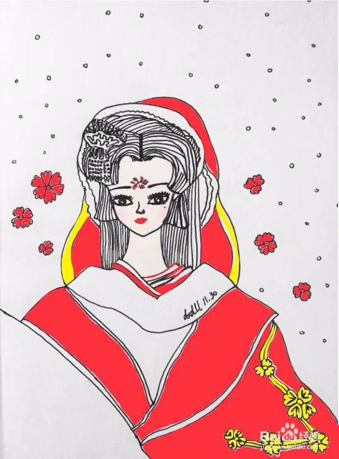 茉莉水彩手绘之雪姬