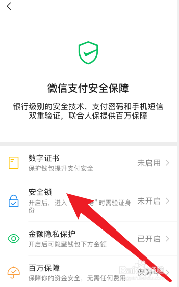 进入微信支付服务页面的安全锁设置