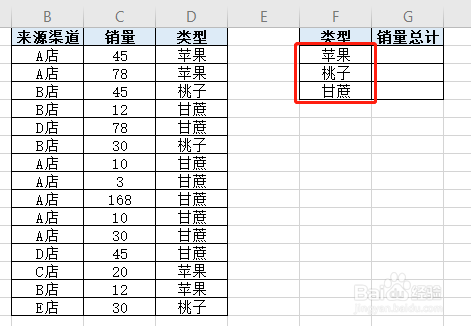 如何快速用sumif来筛选出相同类别之和？