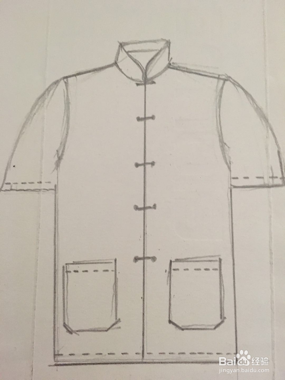 怎样画男士短袖中式服的简笔画