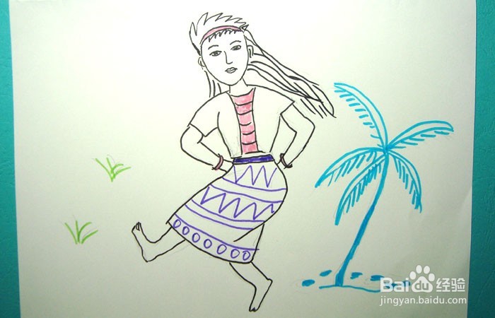 彩色简笔画花园跳舞的艺术家