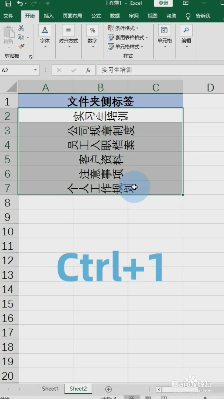 Excel中制作文件夹侧标签的方法。
