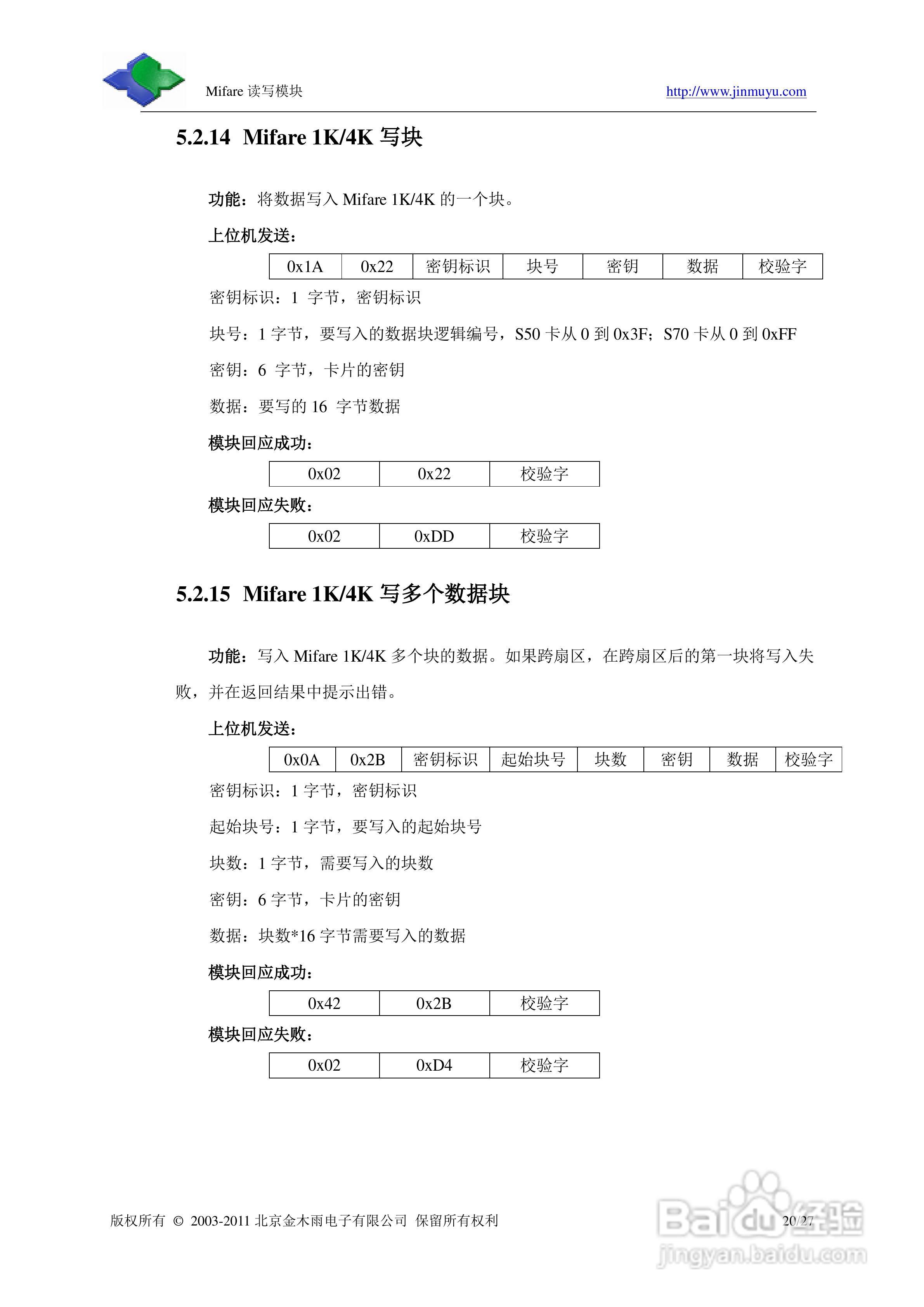 金木雨JMY501M M1卡标准非接触IC卡读卡模块手册:[3]