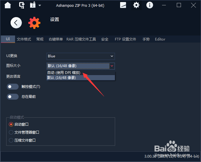 如何Ashampoo ZIP Pro 3图标大小设置为自动