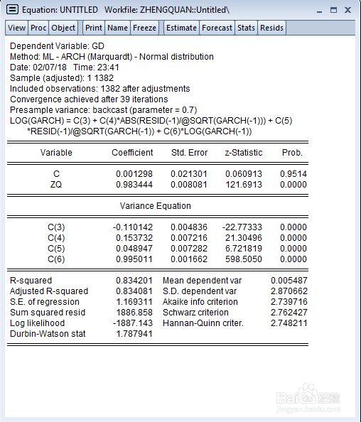 如何用EVIEWS构建GARCH、TGARCH和EGARCH模型