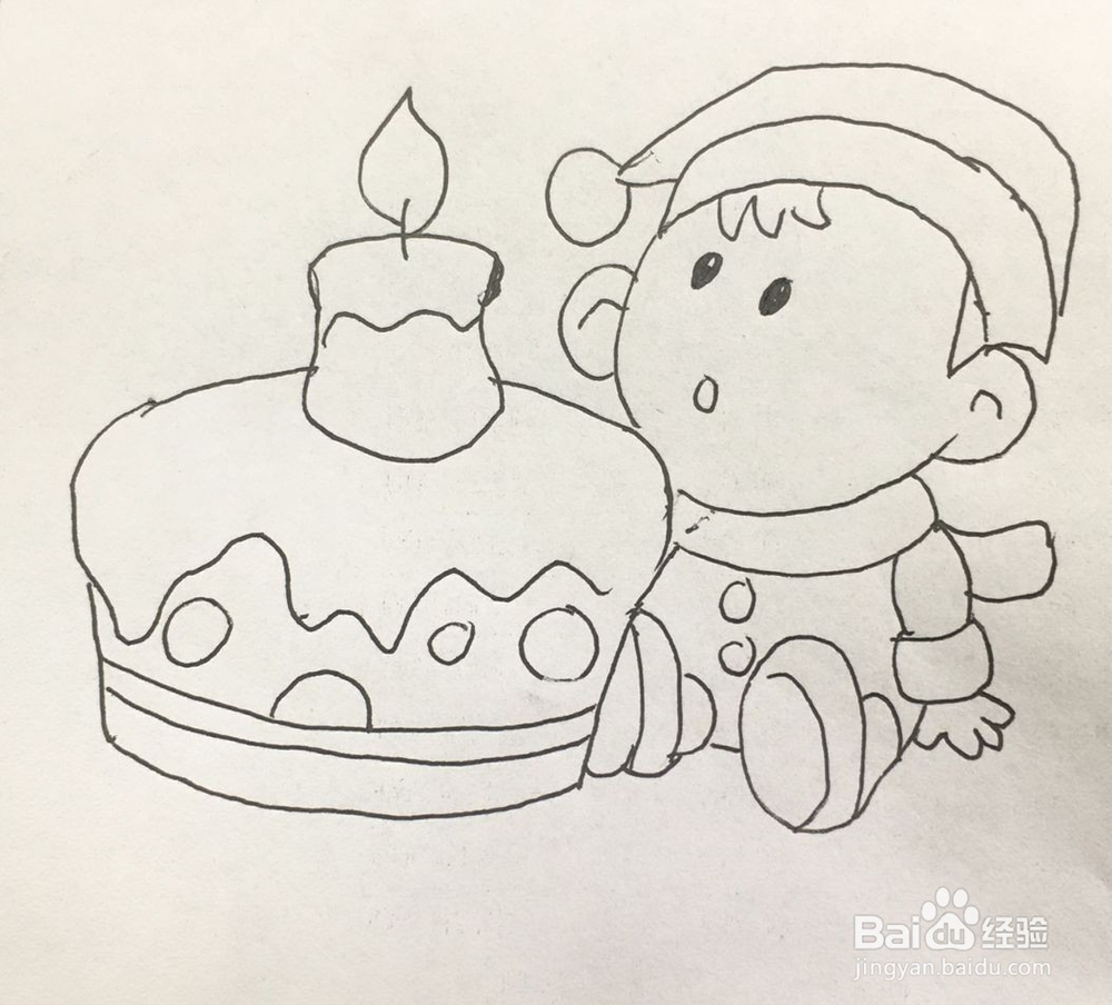 盯着蛋糕上的蜡烛发呆的小朋友怎么画