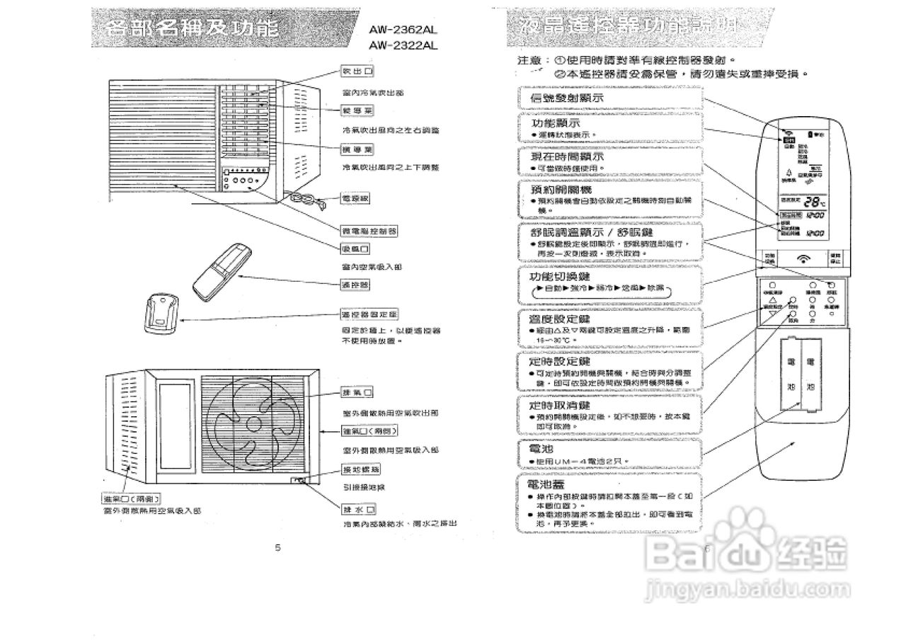 声宝AW-2322AL1型窗型冷气机说明书