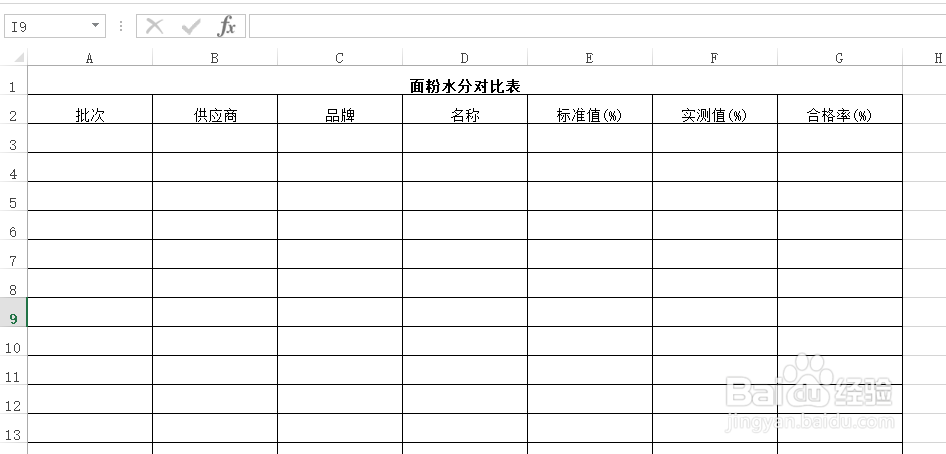 使用Excel怎样创建面粉水分对比表