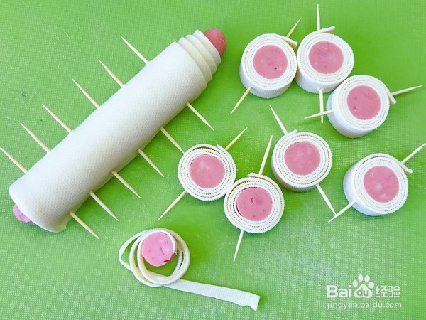 豆皮火腿棒棒糖的做法步骤